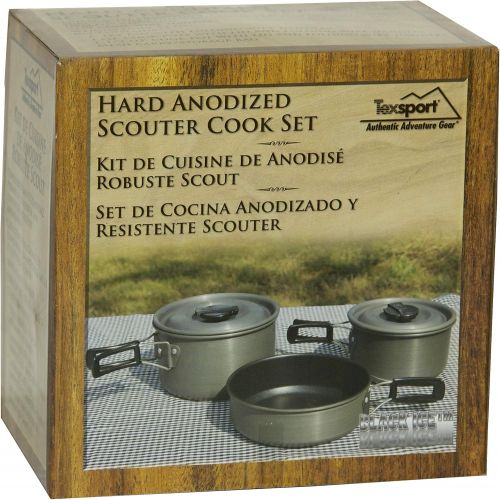  [아마존베스트]Texsport Black Ice The Scouter 5 pc Hard Anodized Camping Cookware Outdoor Cook Set with Storage Bag