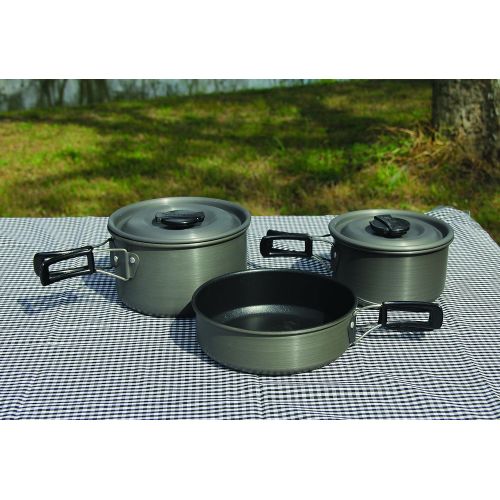  [아마존베스트]Texsport Black Ice The Scouter 5 pc Hard Anodized Camping Cookware Outdoor Cook Set with Storage Bag