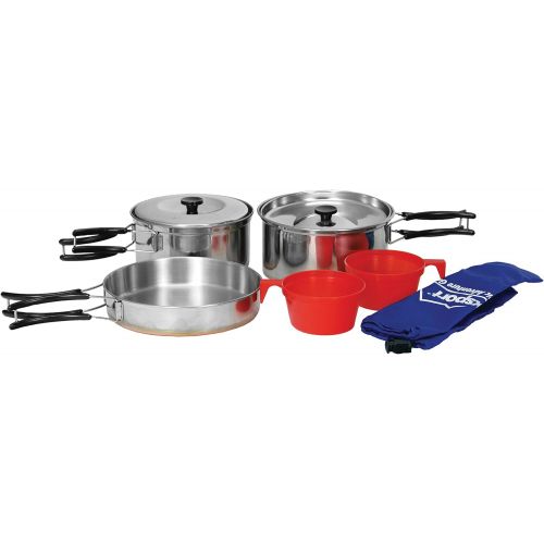  Texsport Stainless Steel Copper Bottom Outdoor Camping Cookware Cook Set with 2 Cups and Storage Bag