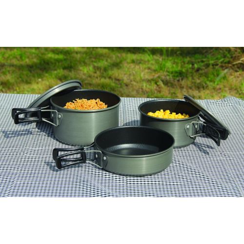  Texsport Black Ice The Scouter 5 pc Hard Anodized Camping Cookware Outdoor Cook Set with Storage Bag