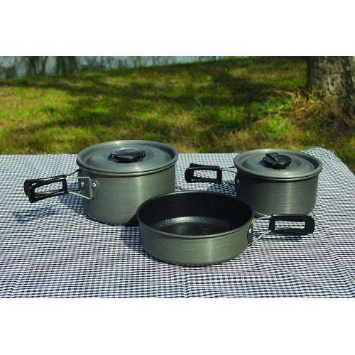  Texsport Black Ice The Scouter 5 pc Hard Anodized Camping Cookware Outdoor Cook Set with Storage Bag