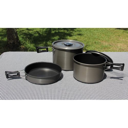  Texsport Trailblazer Black Ice 5 pc Hard Anodized Camping Cookware Outdoor Cook Set with Storage Bag