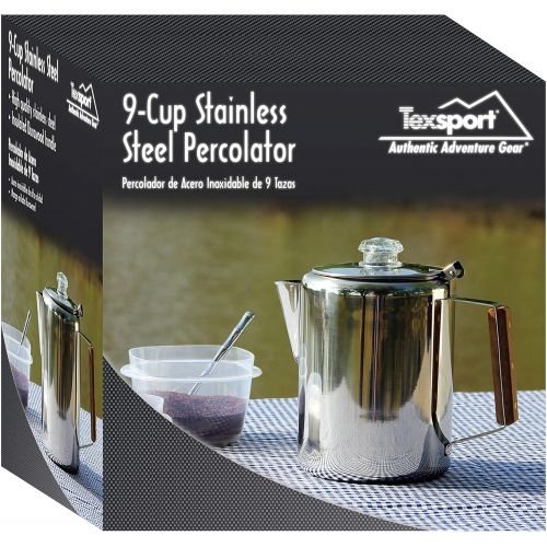  Texsport 9 Cup Stainless Steel Percolator Coffee Maker for Outdoor Camping