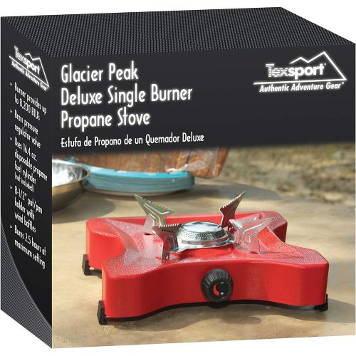  Texsport Glacier Peak - Deluxe Single Burner Propane Stove 8,200 BTUs, RED