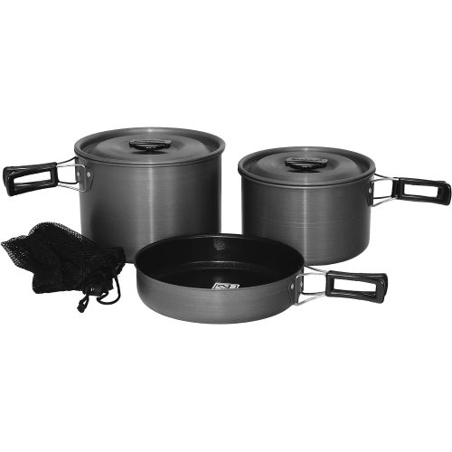  Texsport Trailblazer Black Ice 5 pc Hard Anodized Camping Cookware Outdoor Cook Set with Storage Bag