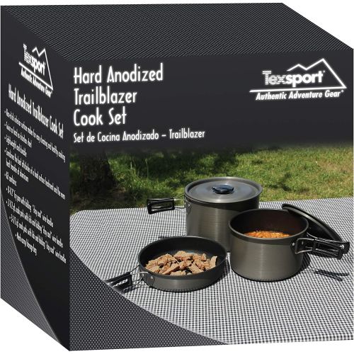  Texsport Trailblazer Black Ice 5 pc Hard Anodized Camping Cookware Outdoor Cook Set with Storage Bag