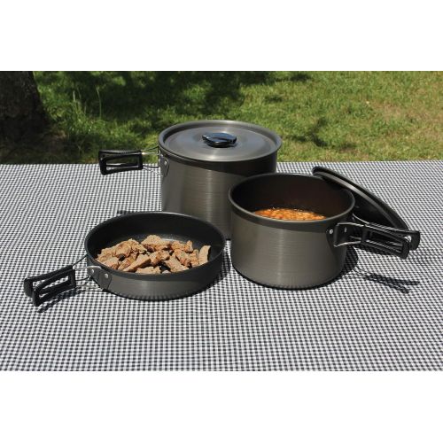  Texsport Trailblazer Black Ice 5 pc Hard Anodized Camping Cookware Outdoor Cook Set with Storage Bag