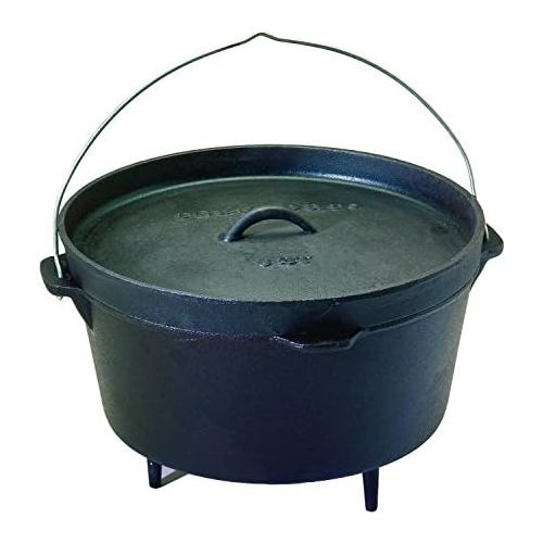  Texsport Cast Iron Dutch Oven with Legs, Lid, Dual Handles and Easy Lift Wire Handle.