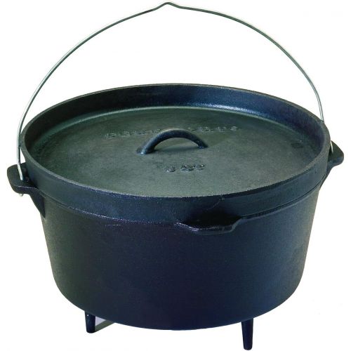  Texsport Cast Iron Dutch Oven with Legs, Lid, Dual Handles and Easy Lift Wire Handle.