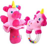 [아마존베스트]Teytoy teytoy 2pcs Soft Baby Rattles, Pink Horse and Angel Pig Baby Girl Toy 3 6 9 12 Month Baby Shower