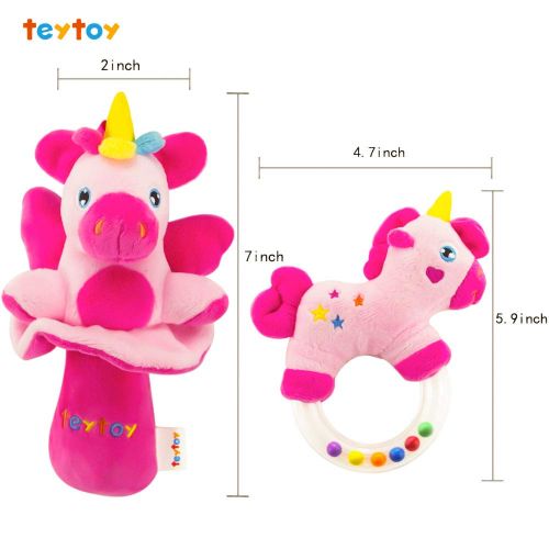  [아마존베스트]Teytoy teytoy 2pcs Soft Baby Rattles, Pink Horse and Angel Pig Baby Girl Toy 3 6 9 12 Month Baby Shower