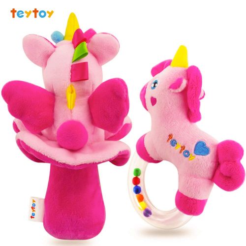  [아마존베스트]Teytoy teytoy 2pcs Soft Baby Rattles, Pink Horse and Angel Pig Baby Girl Toy 3 6 9 12 Month Baby Shower