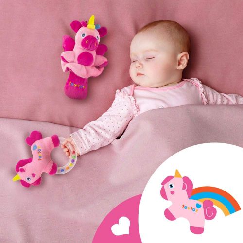  [아마존베스트]Teytoy teytoy 2pcs Soft Baby Rattles, Pink Horse and Angel Pig Baby Girl Toy 3 6 9 12 Month Baby Shower