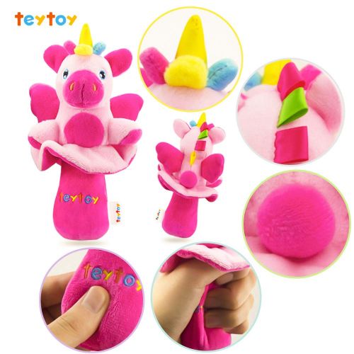  [아마존베스트]Teytoy teytoy 2pcs Soft Baby Rattles, Pink Horse and Angel Pig Baby Girl Toy 3 6 9 12 Month Baby Shower