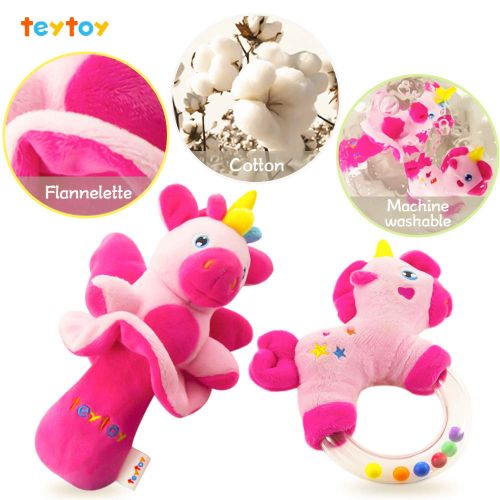  [아마존베스트]Teytoy teytoy 2pcs Soft Baby Rattles, Pink Horse and Angel Pig Baby Girl Toy 3 6 9 12 Month Baby Shower