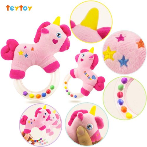  [아마존베스트]Teytoy teytoy 2pcs Soft Baby Rattles, Pink Horse and Angel Pig Baby Girl Toy 3 6 9 12 Month Baby Shower