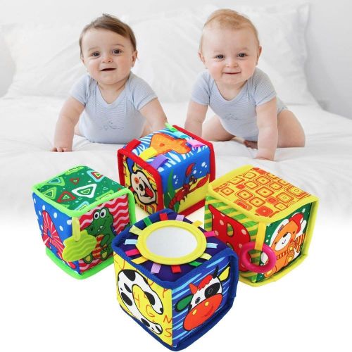  [아마존베스트]Beedool Baby Toy Soft Rattle Baby Blocks My First Active Education Toys Infant Travel toys Foam Grab and Stack Building Blocks Toy with Safety Mirror and Silicone Teether BPA-free