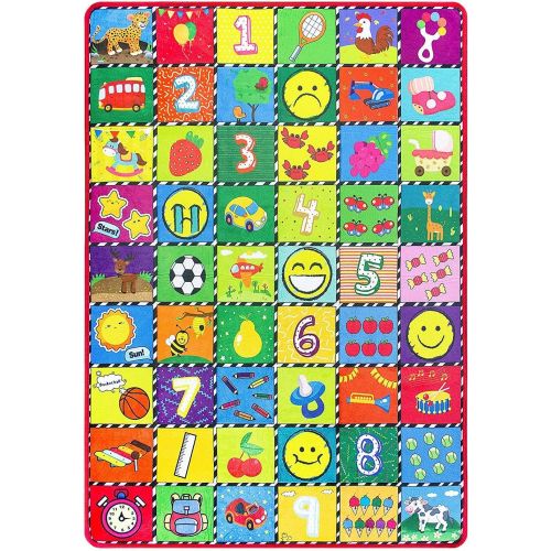  teytoy Baby Rug for Crawling - How Many are There? Kids Area Rugs Educational Play Mat for Room Decor, Count Game, Learn Animals, Expressions, Family Beach Carpet Outdoor Indoor Gi