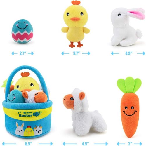  teytoy My First Easter Basket Playset Stuffed, Nontoxic Fabric Baby Toys Activity Easter Egg Fillers, Easter Party Decoration for Infants Boys and Girls