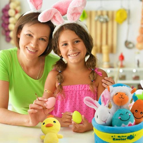  teytoy My First Easter Basket Playset Stuffed, Nontoxic Fabric Baby Toys Activity Easter Egg Fillers, Easter Party Decoration for Infants Boys and Girls