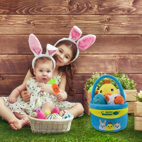  teytoy My First Easter Basket Playset Stuffed, Nontoxic Fabric Baby Toys Activity Easter Egg Fillers, Easter Party Decoration for Infants Boys and Girls