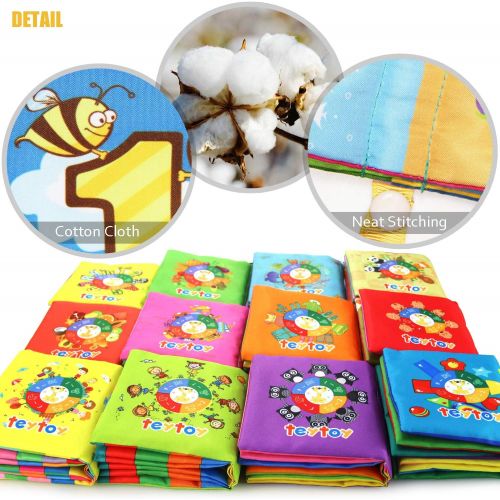  My First Soft Book,TEYTOY Nontoxic Fabric Baby Cloth Activity Crinkle Soft Books for Infants Boys and Girls Early Educational Toys Baby Shower Gift (Pack of 12)