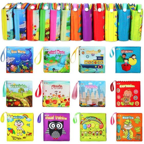  My First Soft Book,TEYTOY Nontoxic Fabric Baby Cloth Activity Crinkle Soft Books for Infants Boys and Girls Early Educational Toys Baby Shower Gift (Pack of 12)