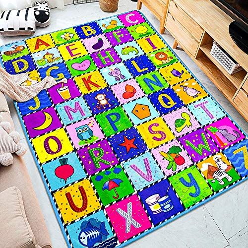  [아마존베스트]teytoy Baby Play Mat, Baby Crawling Mat Super Soft Carpet Plush Surface Non-Slip Design, Baby Floor Playmat for Kids Area Rugs Learning Alphabet, Great Gift for Girls & Boys (59 x