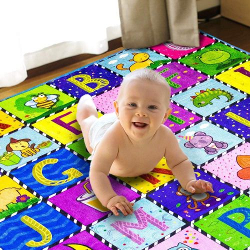  [아마존베스트]teytoy Baby Play Mat, Baby Crawling Mat Super Soft Carpet Plush Surface Non-Slip Design, Baby Floor Playmat for Kids Area Rugs Learning Alphabet, Great Gift for Girls & Boys (59 x