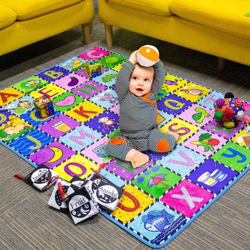  [아마존베스트]teytoy Baby Play Mat, Baby Crawling Mat Super Soft Carpet Plush Surface Non-Slip Design, Baby Floor Playmat for Kids Area Rugs Learning Alphabet, Great Gift for Girls & Boys (59 x