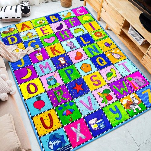  [아마존베스트]teytoy Baby Play Mat, Baby Crawling Mat Super Soft Carpet Plush Surface Non-Slip Design, Baby Floor Playmat for Kids Area Rugs Learning Alphabet, Great Gift for Girls & Boys (59 x