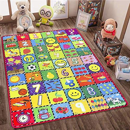  [아마존베스트]teytoy Baby Rug for Crawling - How Many are There? Kids Area Rugs Educational Play Mat for Room Decor, Count Game, Learn Animals, Expressions, Family Beach Carpet Outdoor Indoor Gi