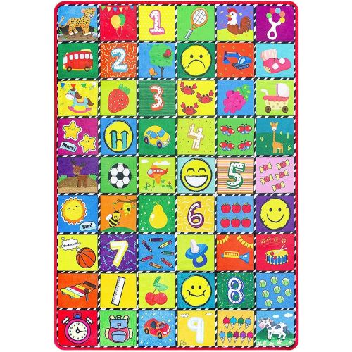  [아마존베스트]teytoy Baby Rug for Crawling - How Many are There? Kids Area Rugs Educational Play Mat for Room Decor, Count Game, Learn Animals, Expressions, Family Beach Carpet Outdoor Indoor Gi