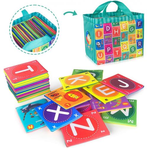  [아마존베스트]teytoy Baby Soft Alphabet Cards Toys, 26Pcs ABC Alphabet Flash Cards Early Learning Toy with Storage Bag, Washable Soft Letter Toy for Toddlers Kids Boys Girls Over 0 Years