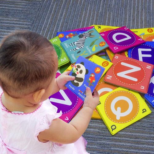  [아마존베스트]teytoy Baby Soft Alphabet Cards Toys, 26Pcs ABC Alphabet Flash Cards Early Learning Toy with Storage Bag, Washable Soft Letter Toy for Toddlers Kids Boys Girls Over 0 Years