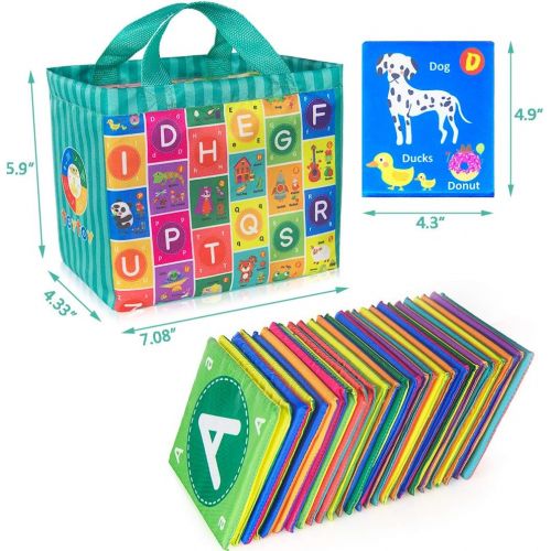  [아마존베스트]teytoy Baby Soft Alphabet Cards Toys, 26Pcs ABC Alphabet Flash Cards Early Learning Toy with Storage Bag, Washable Soft Letter Toy for Toddlers Kids Boys Girls Over 0 Years