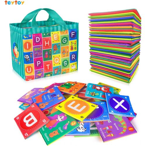  [아마존베스트]teytoy Baby Soft Alphabet Cards Toys, 26Pcs ABC Alphabet Flash Cards Early Learning Toy with Storage Bag, Washable Soft Letter Toy for Toddlers Kids Boys Girls Over 0 Years