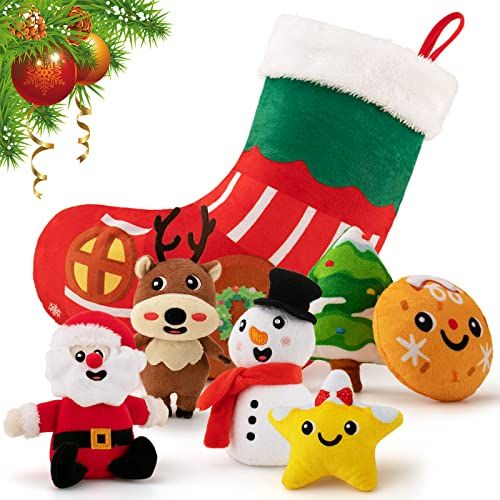  teytoy Christmas Baby Toys Stuffed Animal Plush Toy, Cute Baby Christmas Stocking with Santa Claus Snowman Christmas Gift & Decoration for Babies, Kids, Toddlers, Holiday Xmas Part