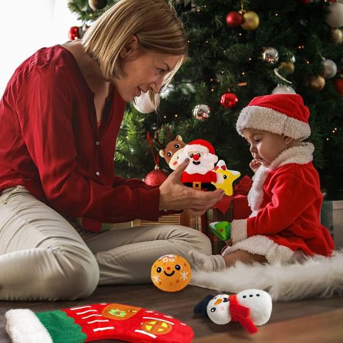  teytoy Christmas Baby Toys Stuffed Animal Plush Toy, Cute Baby Christmas Stocking with Santa Claus Snowman Christmas Gift & Decoration for Babies, Kids, Toddlers, Holiday Xmas Part
