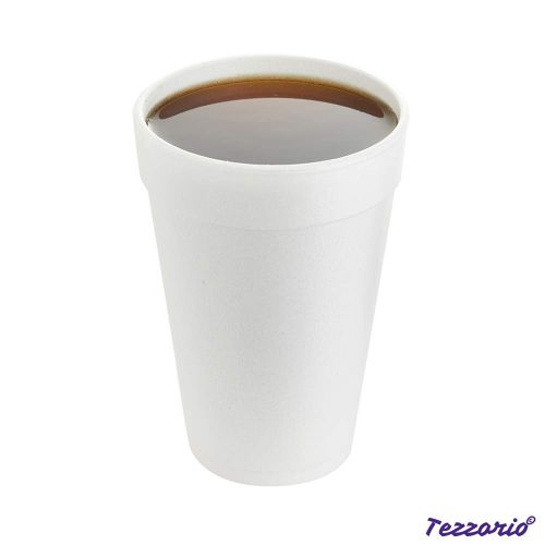  Tezzorio Disposable (500 Count) 16 oz White Foam Cups, Disposable Foam Drink Cups, To Go Coffee Cups, Insulated Foam Cups for Hot/Cold Drinks by Tezzorio