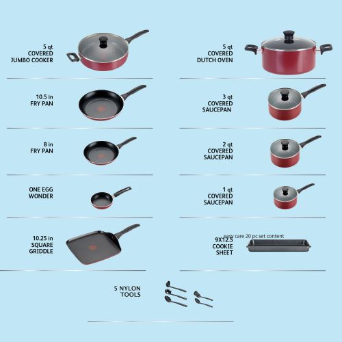 테팔 T-fal, Easy Care Nonstick 20 Piece Cookware Set