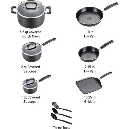 테팔 [아마존 핫딜] [아마존핫딜]T-fal C530SC Signature Nonstick Dishwasher Safe Cookware Set, Nonstick Pots and Pans Set, Thermo-Spot Heat Indicator, 12 Piece, Black