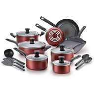 [아마존 핫딜] [아마존핫딜]T-fal B209SI Initiatives Nonstick Inside and Out Dishwasher Safe Oven Safe Cookware Set, 18-Piece, Red