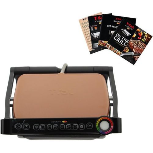 테팔 [아마존베스트]T-fal GC704 OptiGrill Stainless Steel Indoor Electric Grill with Removable and Dishwasher Safe plates,1800-watt, Copper Cream