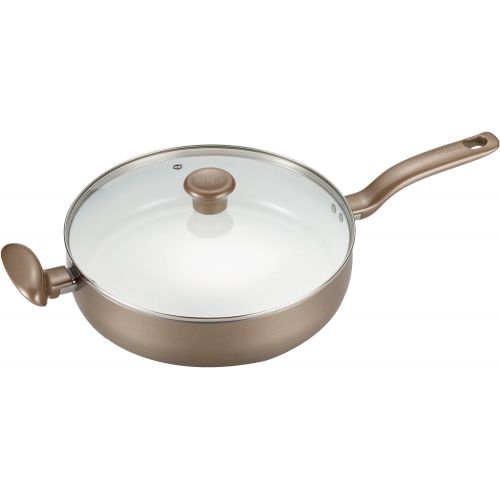 테팔 [아마존베스트]T-fal C72882 Initiatives Nonstick Ceramic Coating PTFE PFOA and Cadmium Free Scratch Resistant Dishwasher Safe Oven Safe Jumbo Cooker Fry Pan Cookware, 5-Quart, Gold