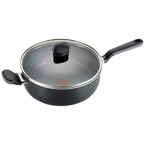 테팔 [아마존베스트]T-fal A68833 Soft Sides Nonstick Thermo-Spot Dishwasher Safe Oven Safe Saute Pan/Jumbo Cooker Cookware, 4.2-Quart, Black