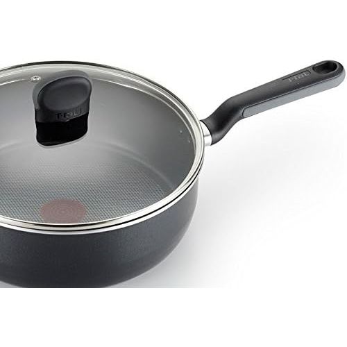 테팔 [아마존베스트]T-fal A68833 Soft Sides Nonstick Thermo-Spot Dishwasher Safe Oven Safe Saute Pan/Jumbo Cooker Cookware, 4.2-Quart, Black