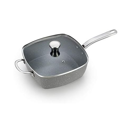 테팔 [아마존베스트]T-fal C41240 Endura Granite Ceramic Nonstick Thermo-Spot Heat Indicator Dishwasher Oven Safe PFOA Free Square Pan with Lid Cookware, 10.5-Inch, Gray