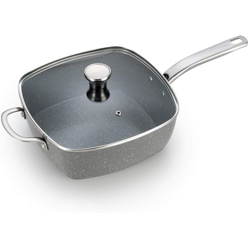 테팔 [아마존베스트]T-fal C41240 Endura Granite Ceramic Nonstick Thermo-Spot Heat Indicator Dishwasher Oven Safe PFOA Free Square Pan with Lid Cookware, 10.5-Inch, Gray