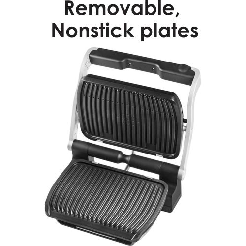 테팔 [아마존베스트]T-fal GC70 OptiGrill Electric Grill, Indoor Grill, Removable Nonstick Dishwasher Safe Plates, 4 Servings, Silver